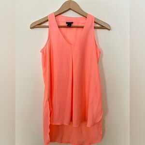 2/$15 RUE 21 Womens‎ Top XS Plunge Coral Orange Sleeveless Relax Hi-Low Sheer